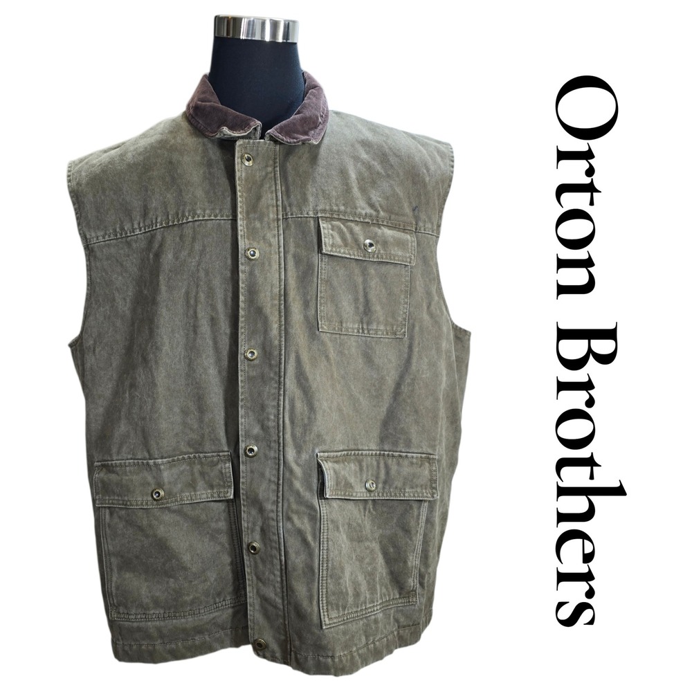 Orton Brothers Barn Coat Vest Mens XXL Olive Green Cotton Canvas Fleece Lined VT